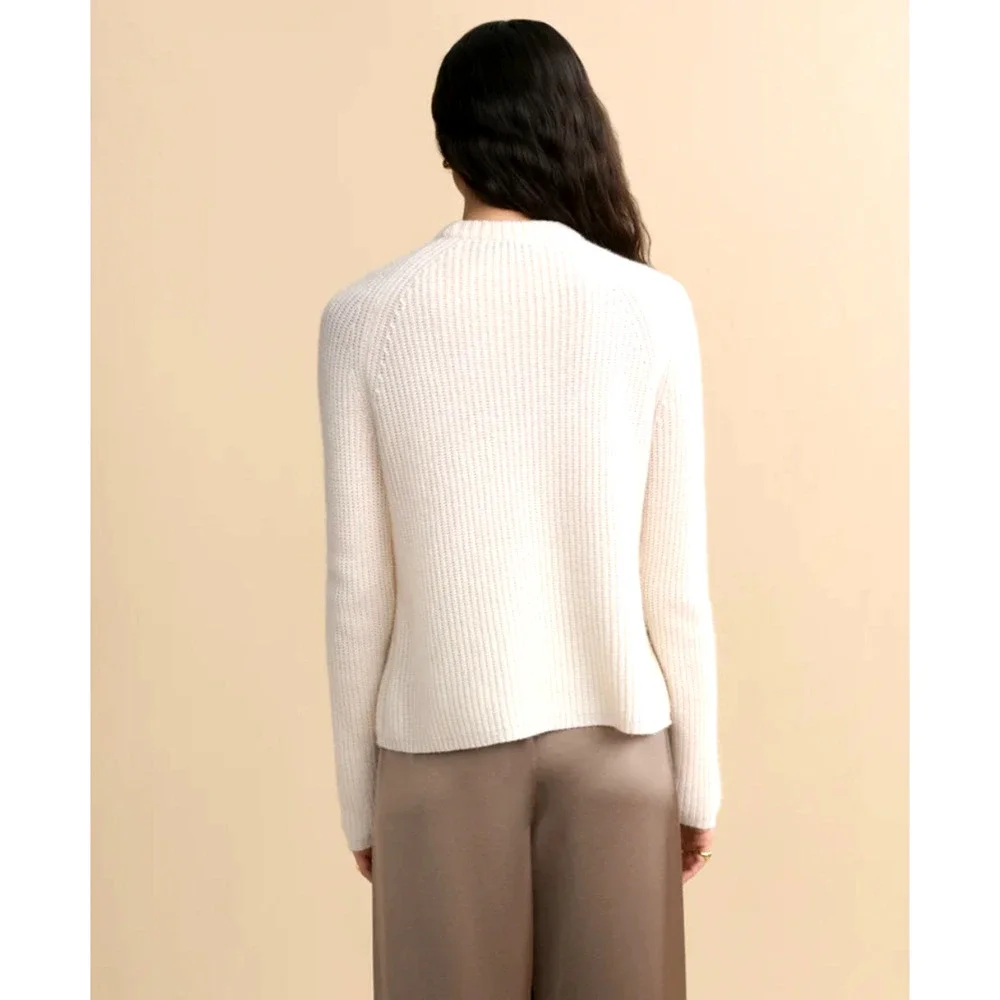 Jenni Kayne L Iconic 100% CASHMERE Fisherman Sweater $425 Ivory Cream White NWT!